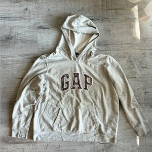 Y2K GAP Light Gray Hoodie with Burgundy Paisley Logo